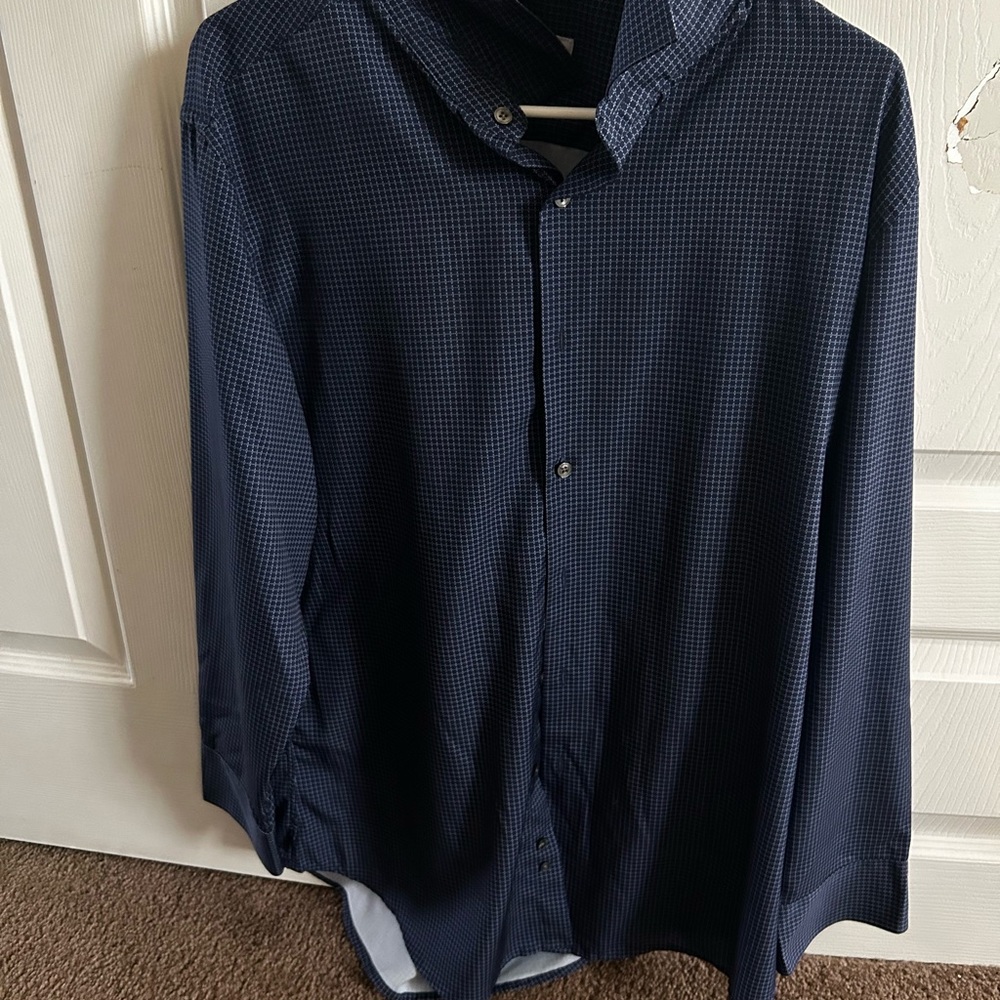 Men's Navy Checkered Button-Up Shirt